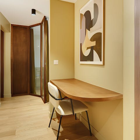 Catch up on work from the convenient desk