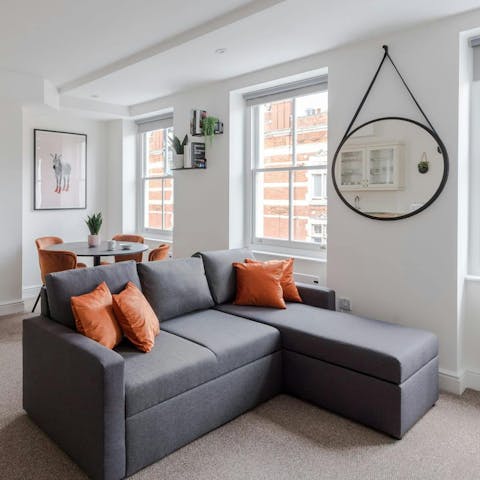 Relax on the sofa before heading out to catch a West End show