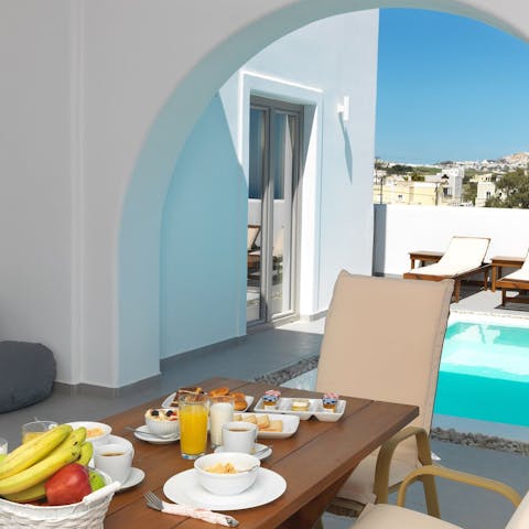 Serve up local Greek culinary delights at the dining area