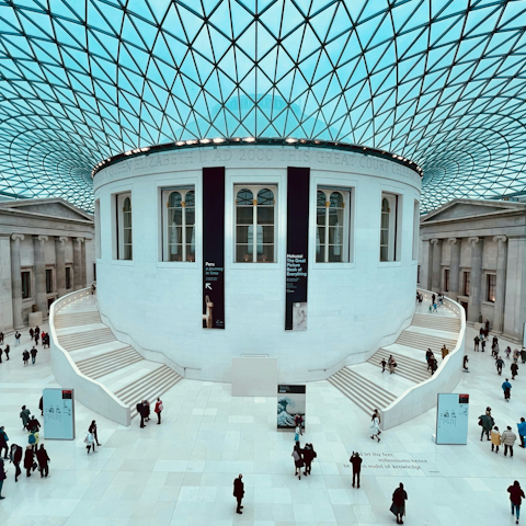 Explore world-class exhibits at the iconic British Museum, 20-minute walk away