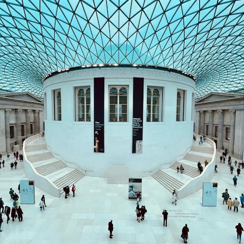 Explore world-class exhibits at the iconic British Museum, 20-minute walk away