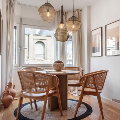 Sit down to a celebratory meal in the elegant dining area