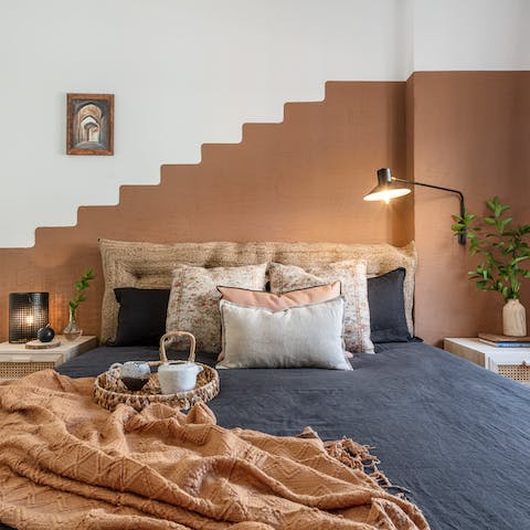 Wake up in the boho bedroom feeling rested and ready for another day of Madrid sightseeing