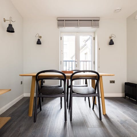 Sit down to celebratory meals in the bright dining area while watching the red lanterns sway outside