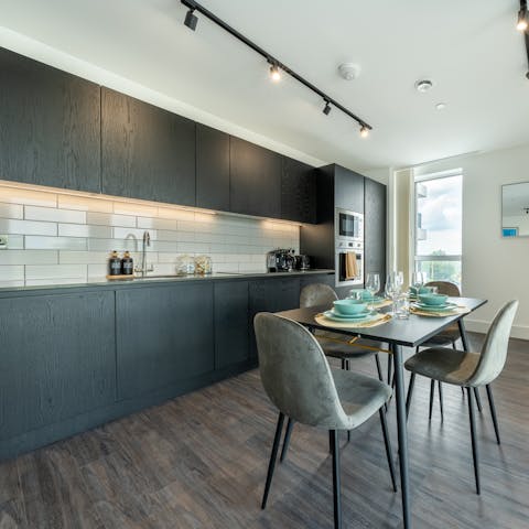 Cook for yourselves in the fully-equipped kitchen or dine out in London