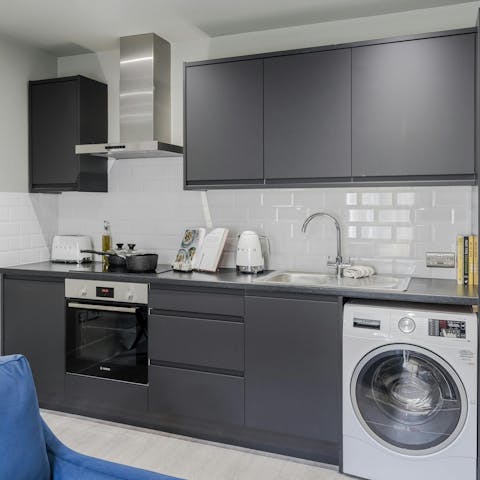 Prepare meals in the fully-equipped kitchen