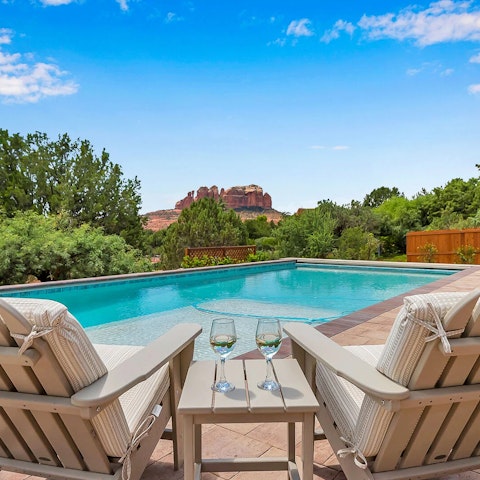 Chill out by the pool with red rock views