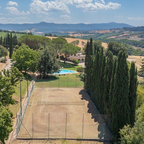 Work up a sweat on the tennis court – there's a gym too
