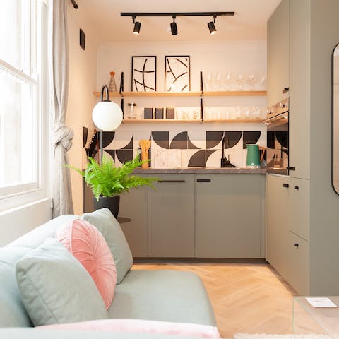 Rustle up mouthwatering meals in the small but well-equipped kitchen