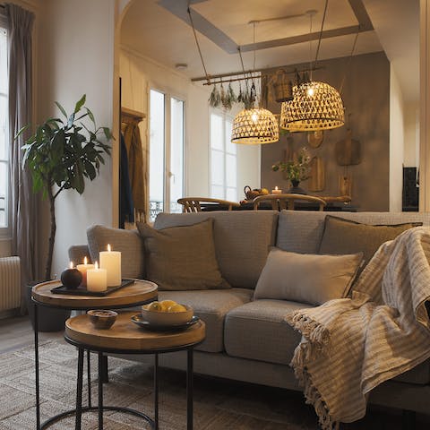 Sit back and unwind on the sofa with a glass of natural wine