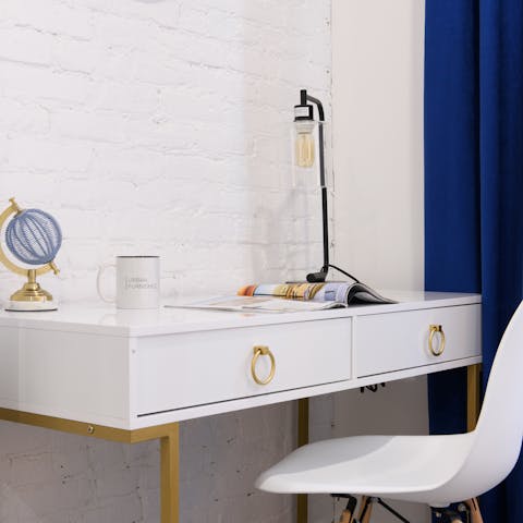 Catch up on emails at the elegant desk space