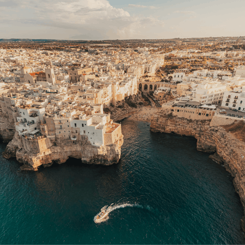 Head to the clifftop coastal town of Polignano a Mare, thirty minutes away – it's known for its stunning beaches