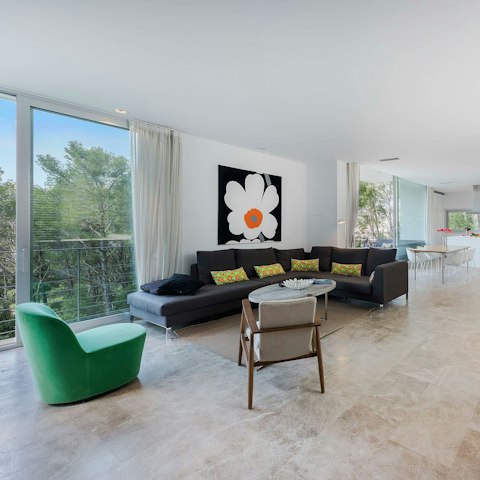 Hang out in the stylish living space with your morning coffee