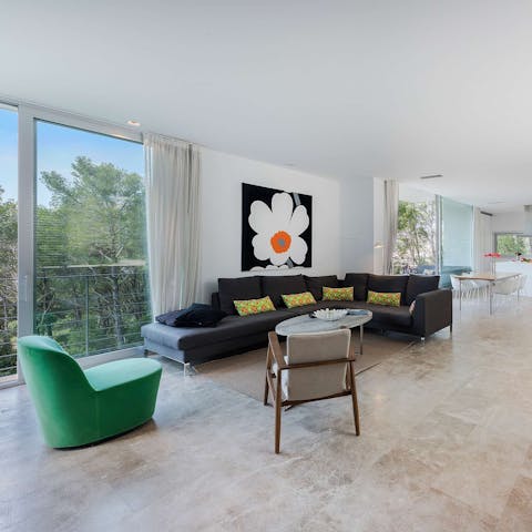 Hang out in the stylish living space with your morning coffee
