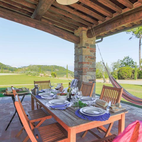 Share meals around the alfresco dining table as the sun goes down