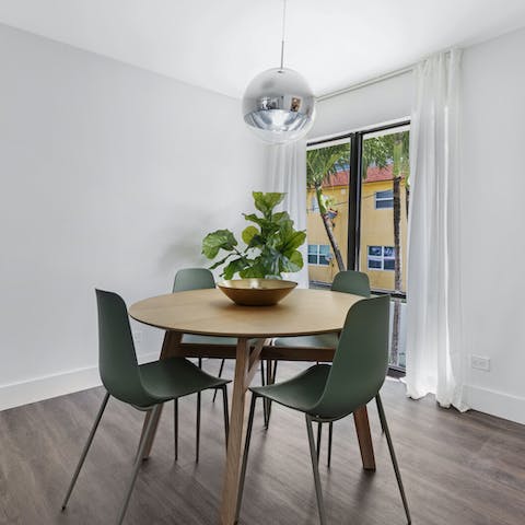 Start mornings with a hearty breakfast in the sunny dining area