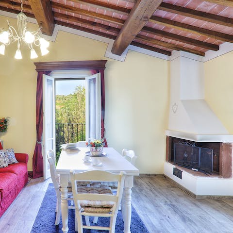 Light up one of the traditional fireplaces in the living rooms
