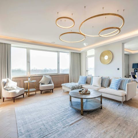 Kick back with your holiday read in the light-filled living room