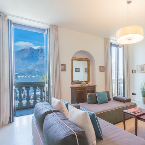 Step out onto the balcony for mountain and lake views