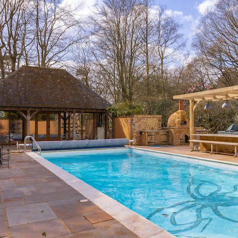 Squeeze in a workout in the pool house gym, or bank some laps in the heated pool