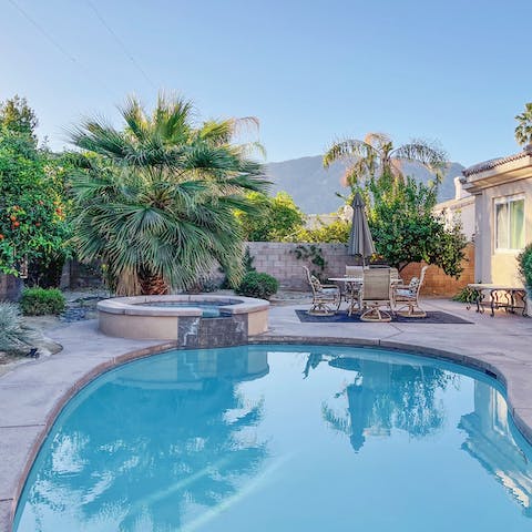Cool off in the swimming pool and admire the mountain views