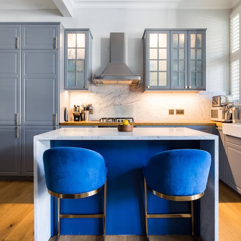Savour a full English breakfast at the marble kitchen bar