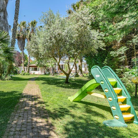 Let the kids tire themselves out on the play equipment