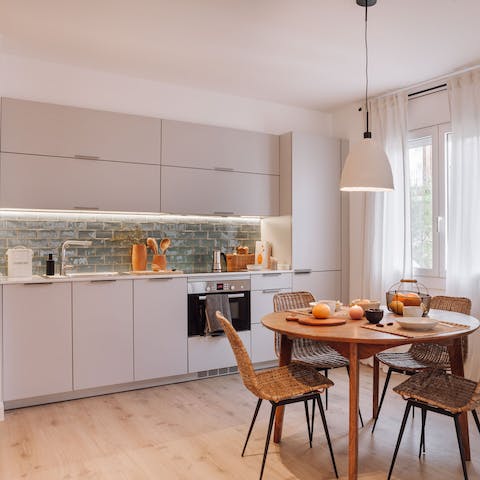 Rustle up a light breakfast in the compact but well-equipped kitchen