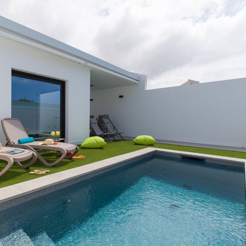 Cool off in the private pool after a day in the sand dunes