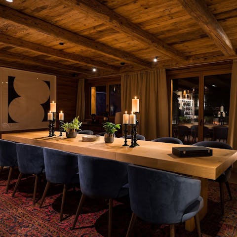 Enjoy a meal cooked by a private chef at the fourteen seat dining table