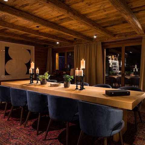 Enjoy a meal cooked by a private chef at the fourteen seat dining table