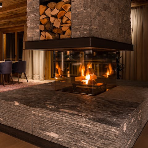 Warm up around the fire after a chilly day on the slopes