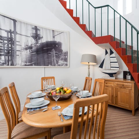 Admire the original lighthouse features while sitting down to a fish supper