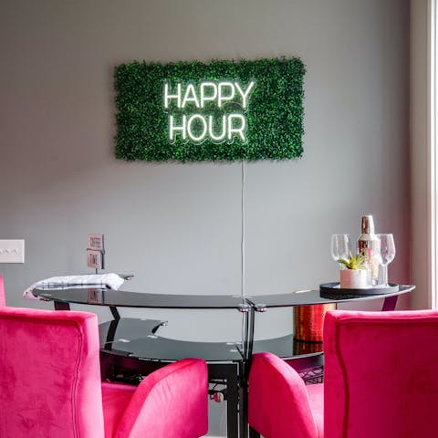 Serve drinks and cocktails at the happy hour bar