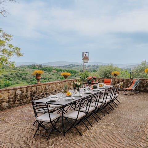 Enjoy a traditional bistecca alla fiorentina alfresco with gorgeous views