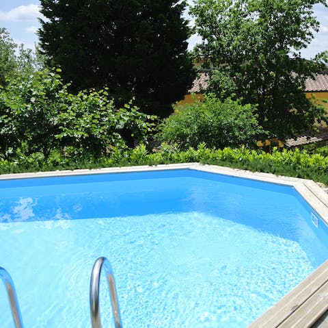 Cool off with a quick dip in the uniquely shaped pool