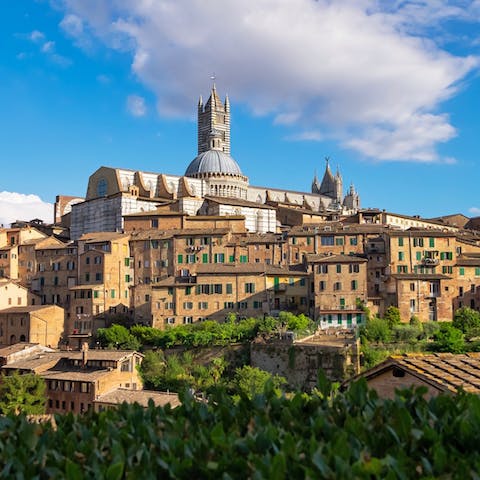 Explore the Tuscan countryside and splendid Sienna, a 10-km drive away