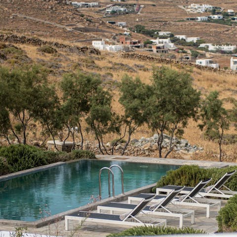 Take a refreshing dip in the pool while taking in the country views