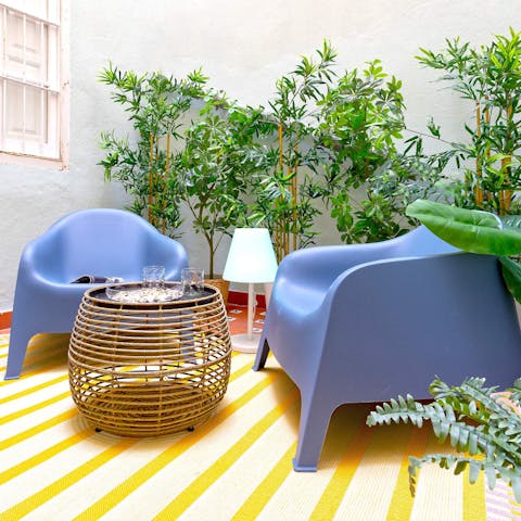 Enjoy evening drinks on the small terrace before strolling to a restaurant