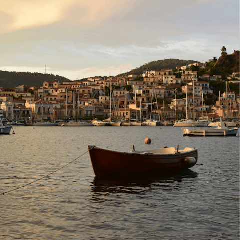 Take a stroll around Poros' harbour, just a short drive away
