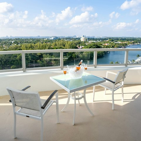 Enjoy bay and city views from the private balcony