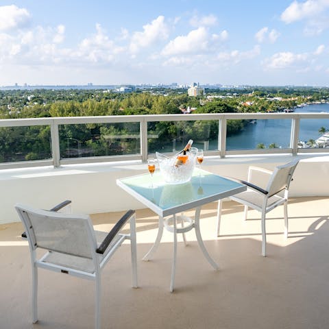 Enjoy bay and city views from the private balcony