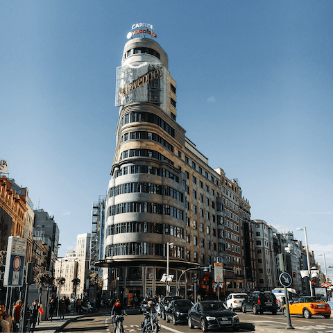 Spend an evening or two on Gran Via – the street that never sleeps is seven minutes away