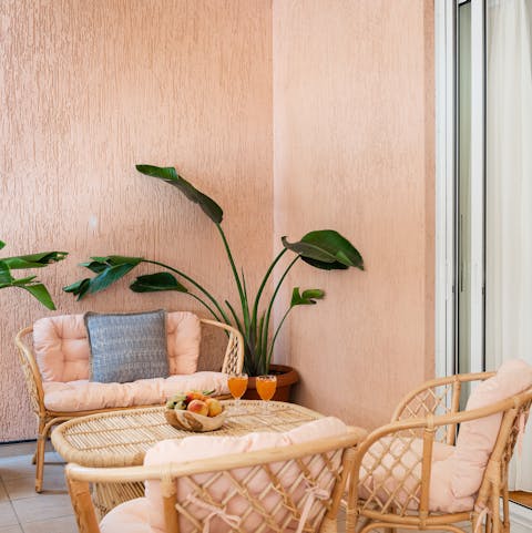 Enjoy your morning coffee on the shaded terrace
