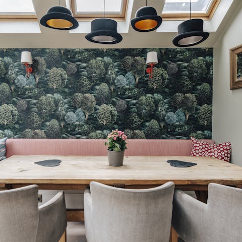 Savour breakfast at the dining table with its bowler hat lights