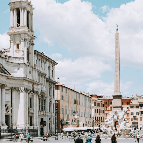 Marvel at the stunning Piazza Navona – this baroque masterpiece is packed with lively cafes and vibrant bars just 500m away