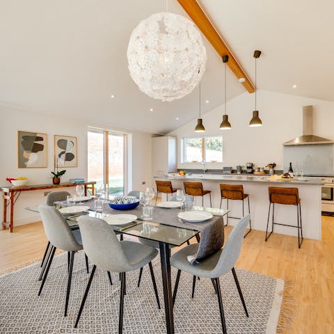 Share memorable meals together in the elegant and modern dining room