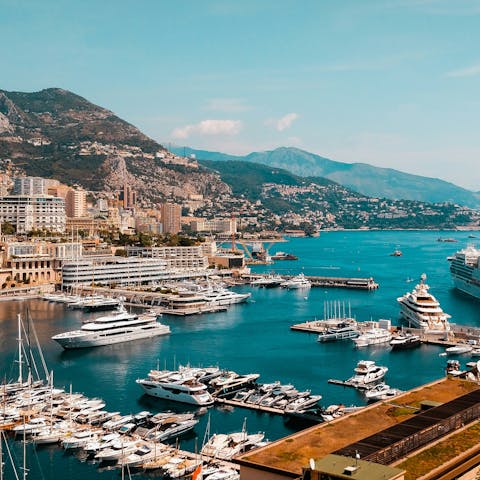 Browse boutiques and supercars in iconic Monaco, twenty-minute drive away