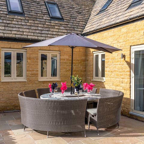Gather for barbecues in the evening sun on the patio