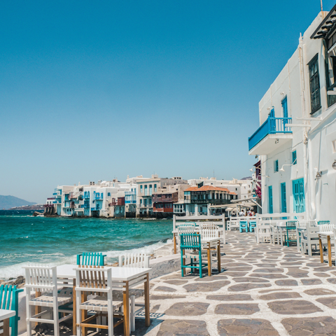 Enjoy timeless Greek charm in Mykonos Town – a short drive away